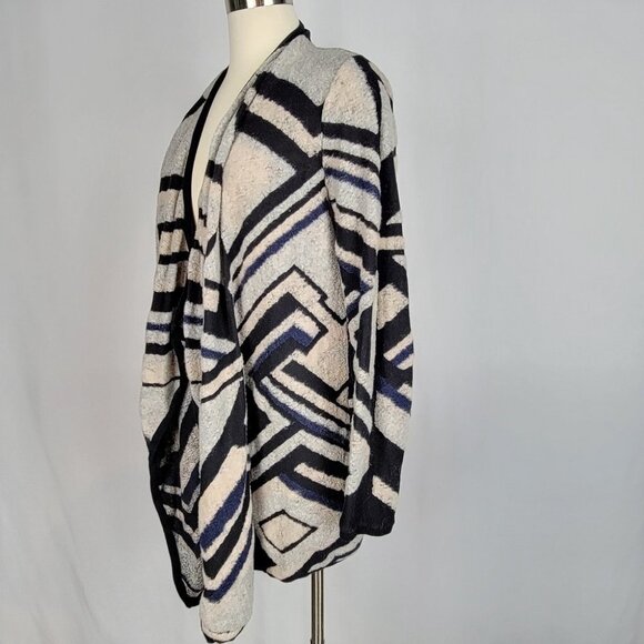Lucky Brand Intarsia Draped Geometric Open Front Cardigan Womens Size Medium - Picture 8 of 11